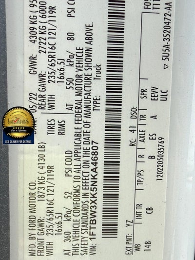 2022 Ford E-Transit Cargo Van T-350 148" EL Hi Rf 9500 GVWR RWD