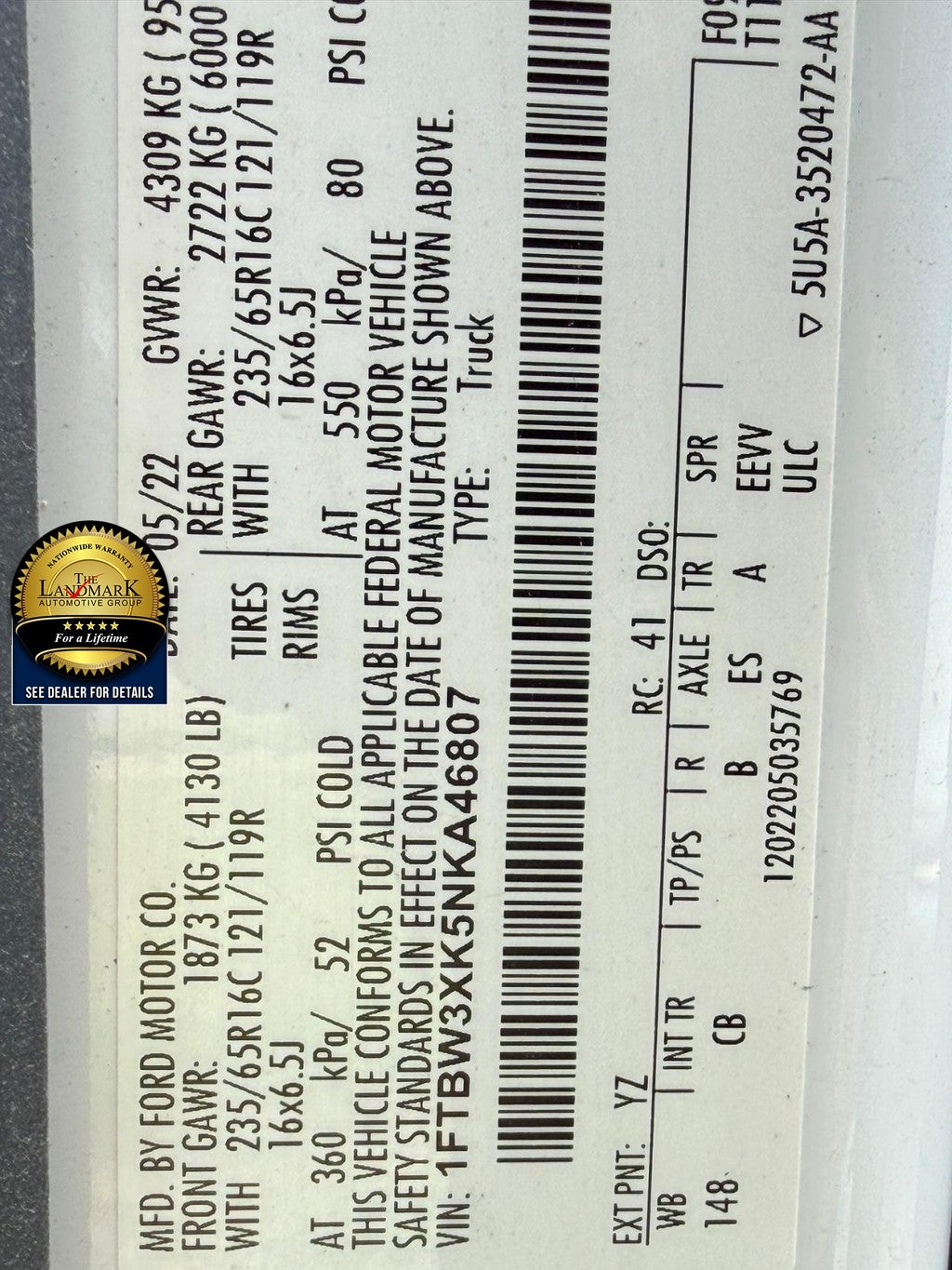 2022 Ford E-Transit Cargo Van T-350 148" EL Hi Rf 9500 GVWR RWD