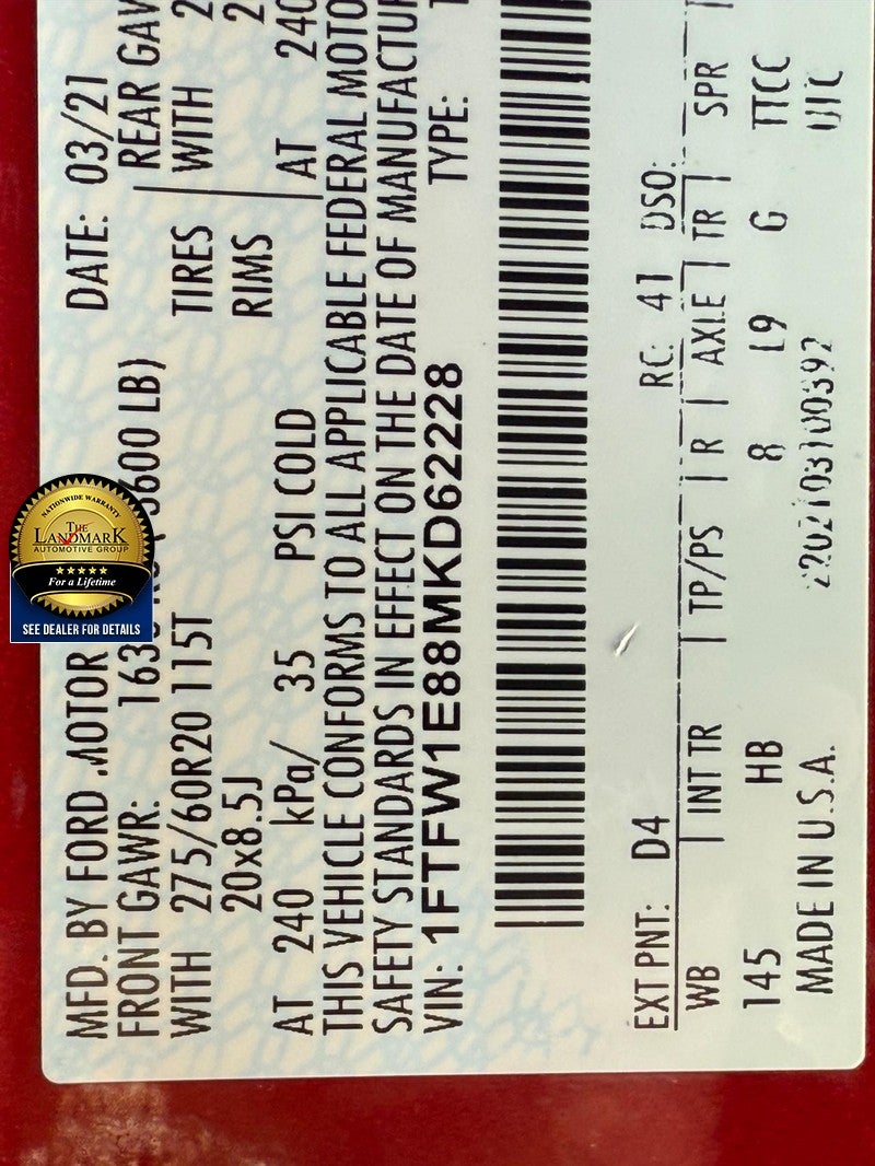 2021 Ford F-150 LARIAT 4WD SuperCrew 6.5' Box