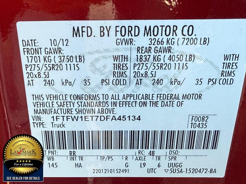 2013 Ford F-150 4WD SuperCrew 145" Lariat