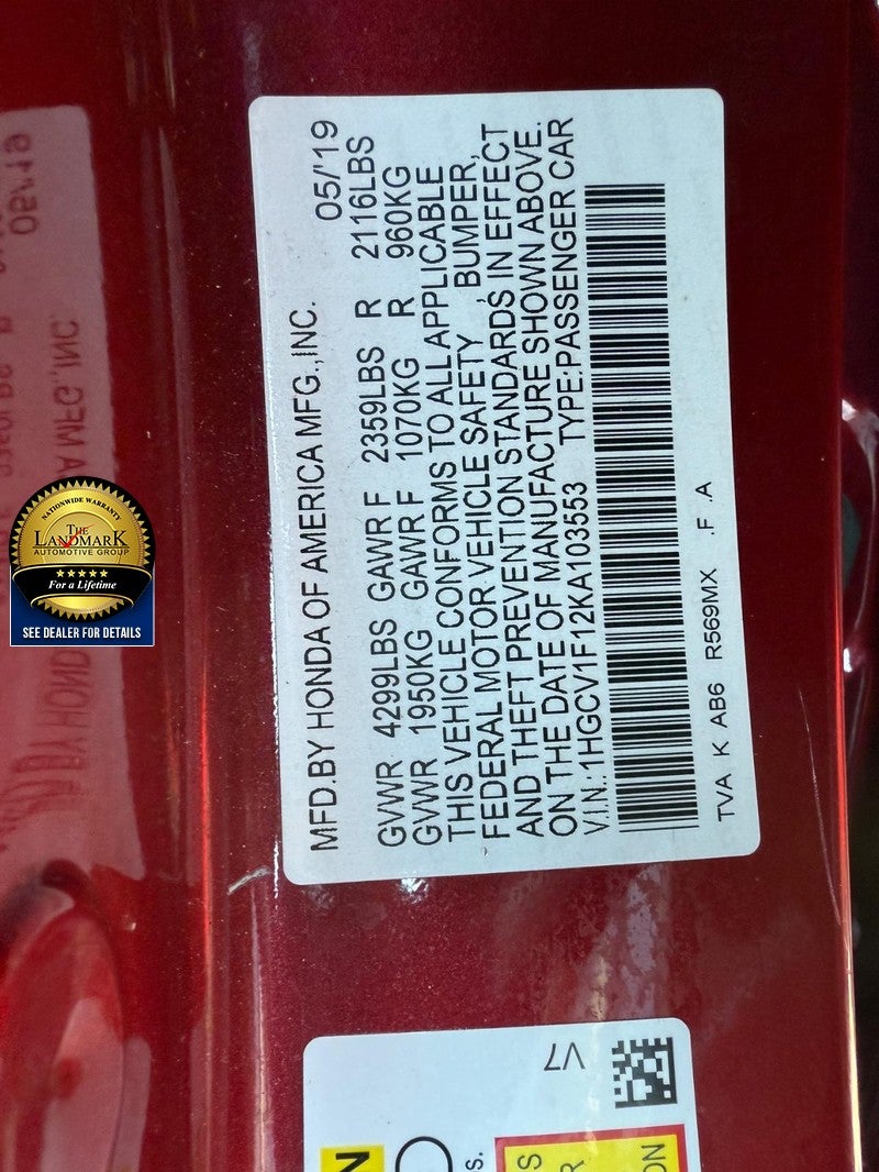 2019 Honda Accord Sedan LX 1.5T CVT